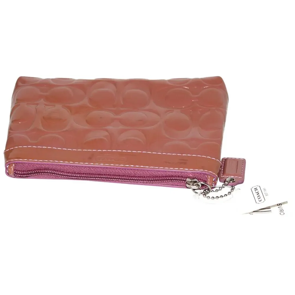Coach Pink Zippered Pouch Embossed Logo Print NWT